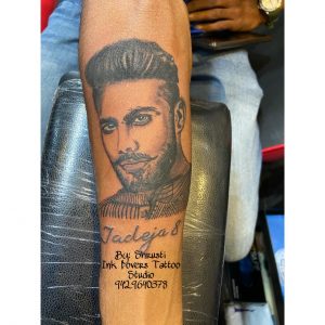 Ravindrasinh jadeja’s portrait tattoo, by Shrusti Ink Lovers Tattoo
